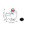Cute white cat wine glass enamel pin badge, metal brooch accessory for clothes and bags. - Drinking Cat (MHJ4)
