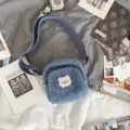 Japanese ins style cute bear lamb wool crossbody bag, soft plush shoulder bag in blue. - Blue Without Charm