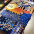 Luxury orange silk square scarf for women, midsummer night print mulberry silk twill scarf. - 90x90cm / Blue