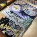 Luxury silk square scarf with artistic midsummer night print, premium twill silk shawl. - 90x90cm / Purple