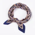 Pleated leopard print neck scarf for women, elegant chic decorative silk feel foulard. - Pleated Style / Blue Border Leopard