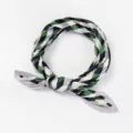 Green black white plaid pleated neckerchief chic small square silk scarf for women detail view - Pleated Style / Green Grid