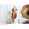 Caramel striped small silk scarf for women, elegant vintage neckerchief square wrap. - 70x70cm / Caramel color