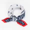 Pleated bandana neck scarf with red white blue geometric print for women chic accessory. - Pleated Style / Paisley Red Border