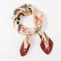 Vintage poker card print silk feel square scarf with contrast burgundy ends for women. - Red