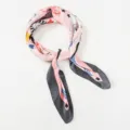 Detailed view of women silk square scarf featuring chic playing cards print pink grey. - Grey Edge