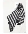 Close-up detail of the black and white striped silk scarf featuring geometric design. - Black + Gray Stripes / 70x70cm