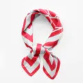 Red and white geometric print silk square scarf, stylish small neckerchief for women. - Red + White Striped / 70x70cm