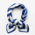 Blue and white geometric print silk square scarf for women, elegant daily neckerchief style. - Blue and White Striped / 70x70cm