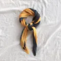 Pleated small silk scarf, elegant yellow and dark grey striped neckerchief, stylish accessory. - 70x70cm / Gold and Gray Pleated