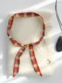 Retro Karo Band Halskette mit Holzperlen, schicke verstellbare Stoff Pulloverkette Damen. - Orange Kariert