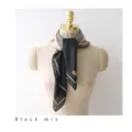 Black mix satin square scarf 70cm with chic heart and stripe pattern for women daily wear. - Black