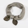 Close-up detail of a vintage striped silk square scarf with elegant knot design for women. - 70x70cm / Army Green