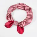 Red and white striped silk scarf detail view, elegant neckerchief for stylish women. - 70x70cm / Red