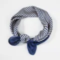 Elegant blue and beige chevron striped small silk scarf, fashionable women neckerchief. - 70x70cm / Blue