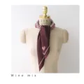 Detailed view of the elegant wine red satin square scarf featuring lovely stripe and heart pattern prints. - Burgundy