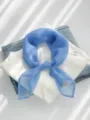 Detailed shot of blue sheer chiffon scarf, lightweight and breathable neckerchief accessory. - Blue