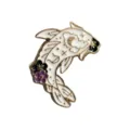 Detailed view of Chinese style yin yang koi fish enamel brooch, elegant metal alloy pin decor. - White Koi (E16-2-668)