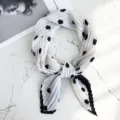 Korean style imitation silk white polka dot pleated small scarf versatile neckerchief fashion - 70x70cm / White