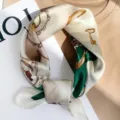 Pañuelo de seda cuadrado 53cm verde blanco estampado cadena llaves elegante bufanda mujer - 53x53cm / Verde