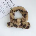 Faux fur leopard print winter scarf detail view, soft plush short neck warmer collar chic. - 85x5cm / Coffee Spotted Leopard