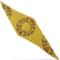 Yellow knit triangular shawl scarf with brown circular CTC heart pattern for women autumn - 140x30cm / Yellow