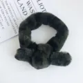 Dark green faux fur winter scarf detail, fluffy plush neck warmer close-up display. - 85x5cm / Green