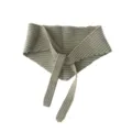 Knitted striped scarf with tie pink and green neckerchief versatile small bib accessory. - Pink
