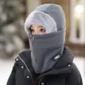 Winter cycling windproof hat warm fleece face mask ear protection grey trapper cap for adult - One Size / Dark Gray