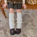 Kids white cable knit leg warmers, winter warm slouch socks for girls, cozy casual hosiery. - One Size / White