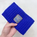 Blue knitted headband with letter embroidery, warm autumn winter hair accessory for women daily wear. - Sapphire Blue