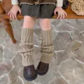 Children knitted leg warmers autumn winter thickened warm solid color casual cozy boot cuffs - One Size / Khaki