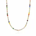 Detailed close-up shot of Bohemian colorful rice bead necklace featuring letter P pendant. - Letter P (NE0446 P)