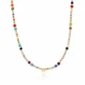 Exquisite bohemian colorful seed bead beaded necklace detail showing gold initial letter R pendant. - Letter R (NE0446 R)