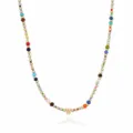 Detailed view of bohemian colorful seed bead necklace with gold metal beads and letter W pendant. - Letter W (NE0446 W)