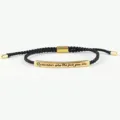 Bracciale in corda intrecciata personalizzato con barra in metallo e cordino nero. - Oro/Nero