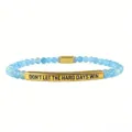 Bracciale di perline blu con barra incisa in acciaio inossidabile dorato per uso quotidiano - Marzo