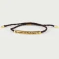 Bracciale in corda intrecciata regolabile fatto a mano con barra di metallo incisa ogni giorno - Oro/Caffè