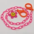 Cute pink acrylic chain with orange clasps and smiley flower pendant, kids mask hanging chain. - Rose Red Chain