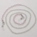 Catena per occhiali e maschera argento con perline di cristallo rosa e anelli in silicone. - Rosa