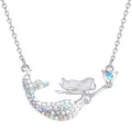 Collier sirène argenté pendentif cœur cristal strass dégradé chaîne clavicule bijoux - Arc-en-ciel
