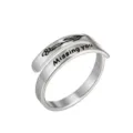 Anello aperto regolabile in acciaio inossidabile argentato con fiore e testo inciso. - Missing You (Argento)
