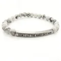 Bracciale inciso ispirante in acciaio inossidabile tubo perla pietra naturale 6mm - Turchese bianco e tubo curvo argentato