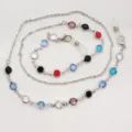 Detail shot of colorful glass bead glasses chain featuring multi-color stones and secure loops. - Color-Preserving Plated Silver