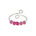 Anello antiansia in acciaio inossidabile con perline di vetro rosa, regolabile per donna. - Aperto Regolabile / Confezione da 5 Perline / Rosso