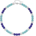 Collana sportiva con sfera disco in strass colorati con catena di estensione - Bracciale / 18cm / Bianco, blu chiaro, blu reale