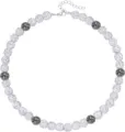 Collana con sfere in strass nero e bianco, gioiello girocollo di perle di cristallo lucido. - Grigio biancastro