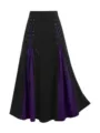 Gothic lace-up two-tone high-waisted A-line maxi skirt for women in black and purple - S / Bottoms / Dark Violet