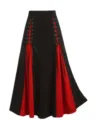 Gothic high-waisted A-line long skirt in black and red with corset-style lace-up - S / Bottoms / Black