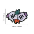 Cartoon greeting speech bubble enamel pin badge detail shot showing fun design and clear dimensions. - Greeting Bubble Style
